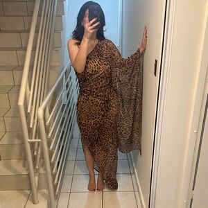 Leopard Print One-Shoulder Dress